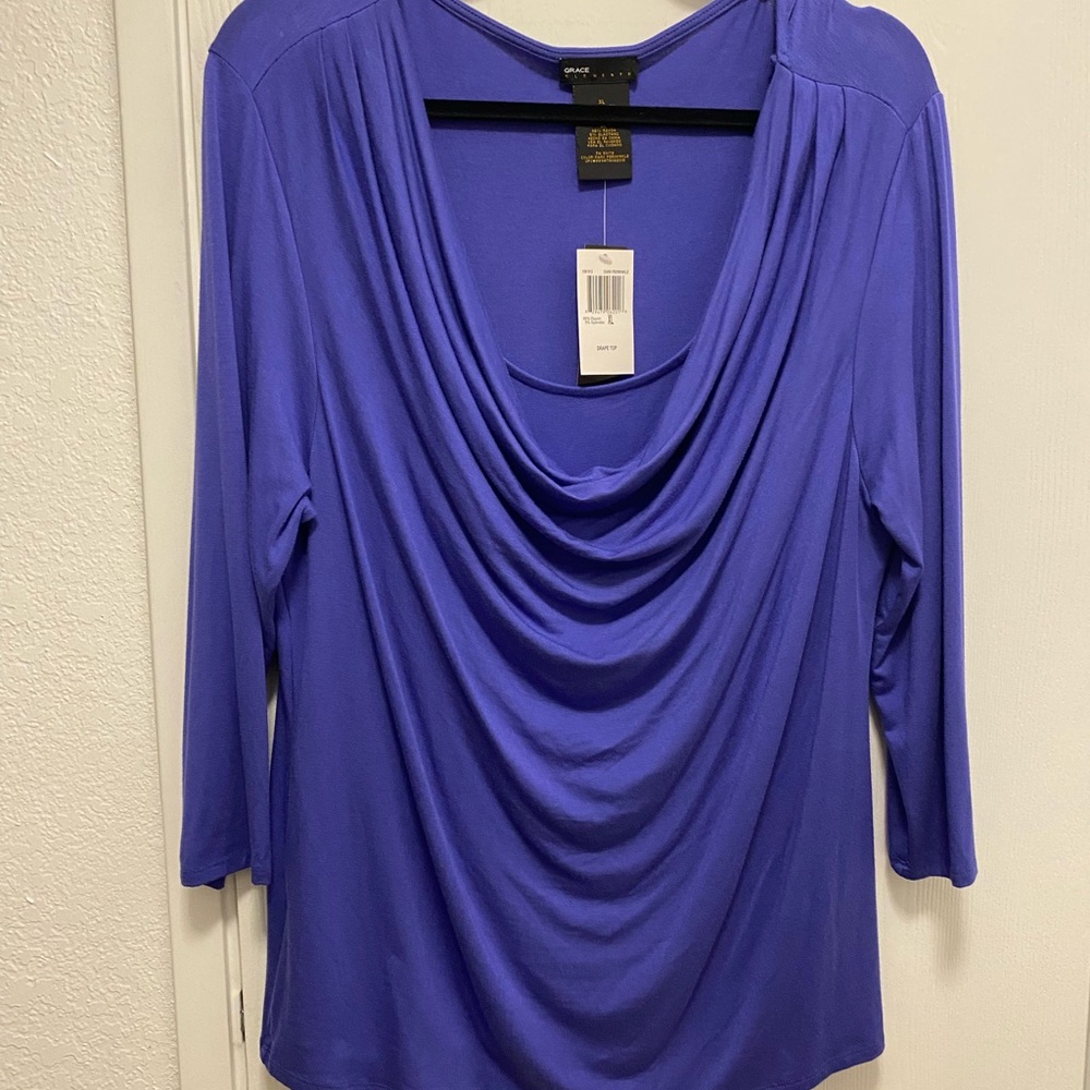 Grace Royal Blue Drape Neck Blouse